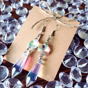 Iridescent Rainbow Crystal Prism Earrings (Silver)